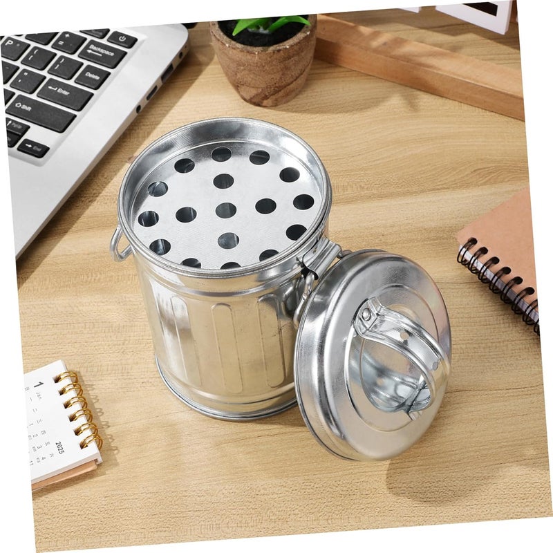 صينية رماد فولاذية مجلفنة صغيرة مع غطاء، سلة نفايات للتدخين على سطح المكتب - Image 5